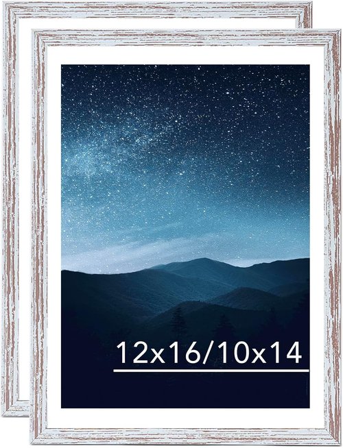 JCJMY 12x16 Rustic White Picture Frame Set of 2 - Includes 10x14 Mat for Diamond Art & Photos