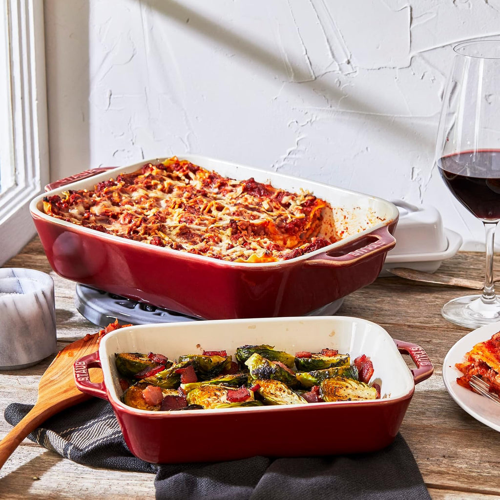 STAUB Ceramic Baking Dish Set - 2-Piece Rectangular Design in Vibrant Red