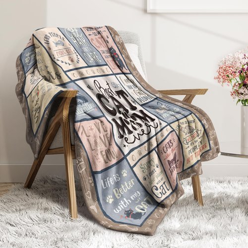 SteadStyle Cat Mom Gifts - Best Ever Blanket for Cat Lovers, Funny Cats Lady Presents for Women, Cozy Cats-Themed Gift for Birthday, Christmas, Mother’s Day 60'' x 50''