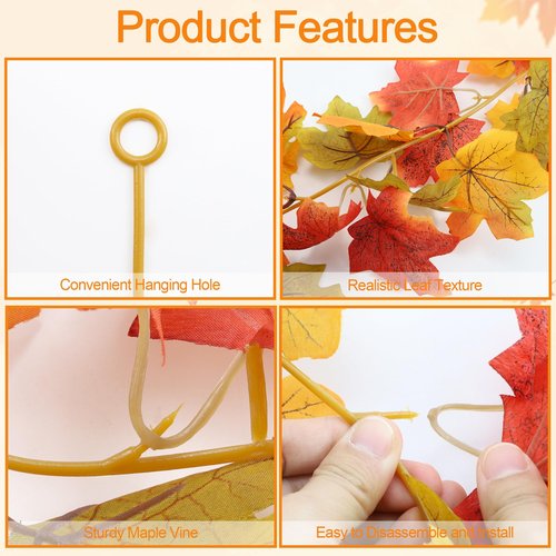 SITUMEIZI 2 Pack Fall Garland 13Ft Fall Leaf Garland for Thanksgiving Fireplace Party Decor Autumn Leaves Garlands for Autumn Decorations
