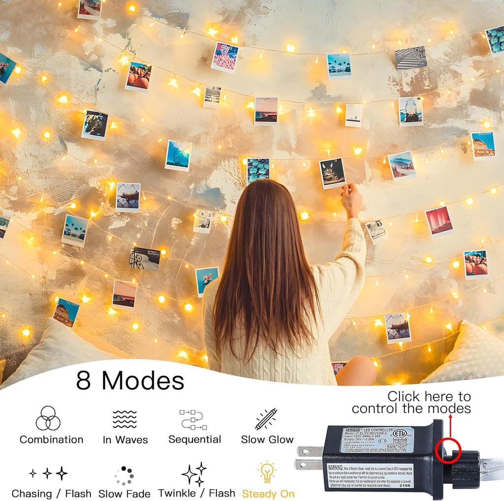 Skiennix 33FT 100 LED Fairy String Lights - Waterproof Indoor/Outdoor Decor | 8 Modes, Warm White