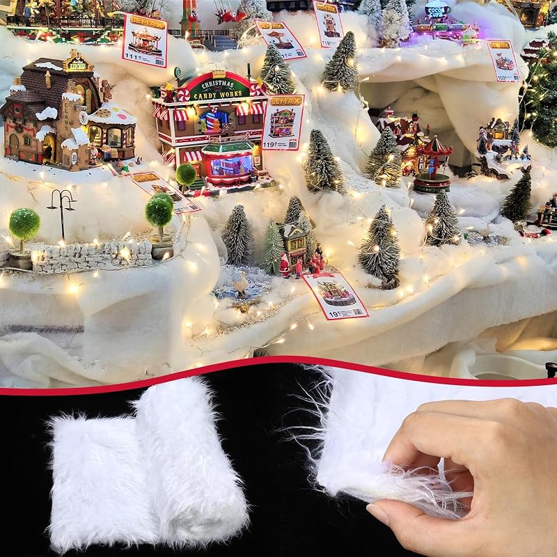 2 Pcs White Fluffy Snow Blanket 2.6 x 7.9 ft for Christmas Village Scene (Variation: White+2+2.6 x 7.9 ft)