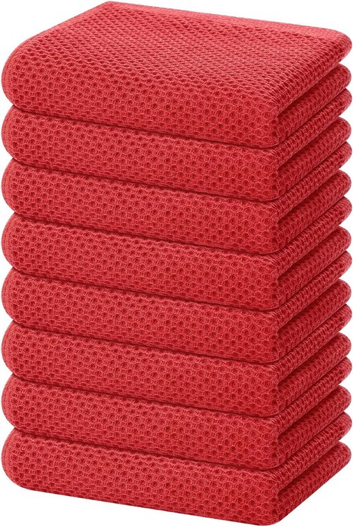 Homaxy 100% Cotton Waffle Weave Dish Towels - Ultra Soft & Absorbent | 13 x 28 Inches, 8-Pack, Brick Red