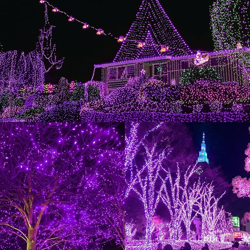 Waterglide 1000 LED Purple Halloween String Lights with Green Wire, 328 ft, Remote, 8 Modes