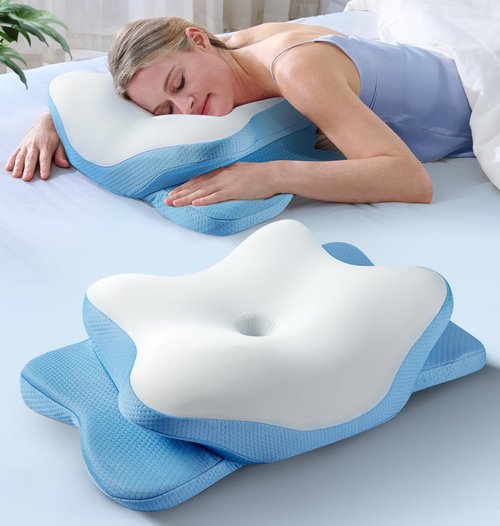 5X Pain Relief Cervical Neck Pillow for Neck Support, Ergonomic Cooling Side Sleeper Pillow for Sleeping, Odorless Contour Memory Foam Pillows, Bed Pillow for Side Back Stomach Sleeper