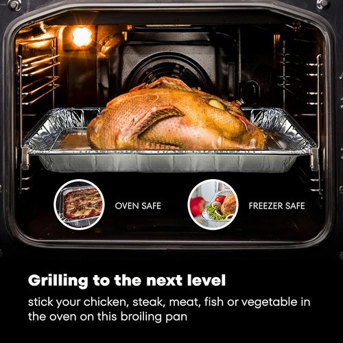 Aluminum Broiler Pans by [Brand Name] - Durable Disposable BBQ Grill Trays | Pack of 25 - 13.40" x 9" x 0.85"