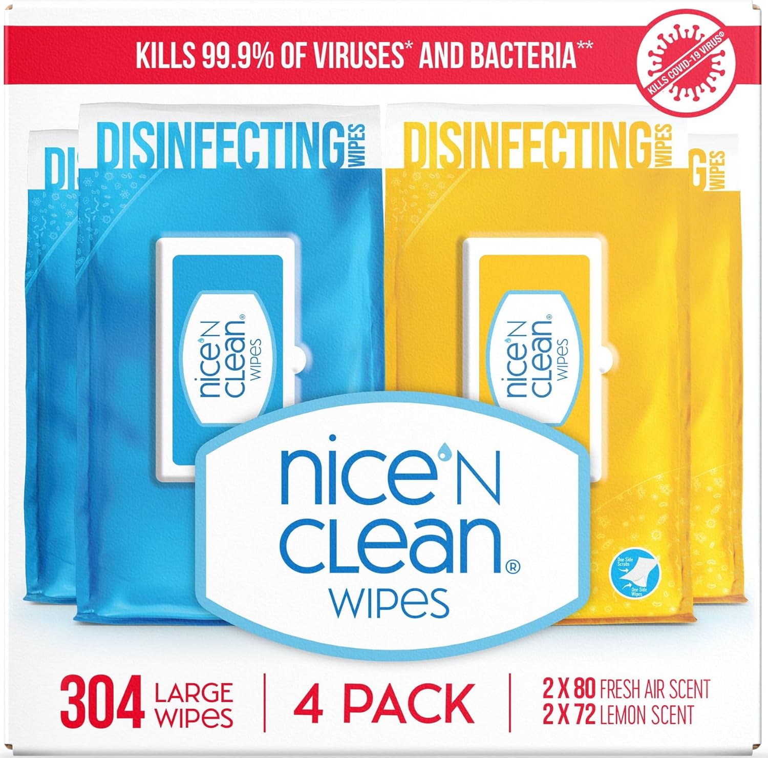 Nice 'N Clean Disinfecting Surface Wipes 304ct - Fresh Lemon Scent for Home & Kitchen Cleaning