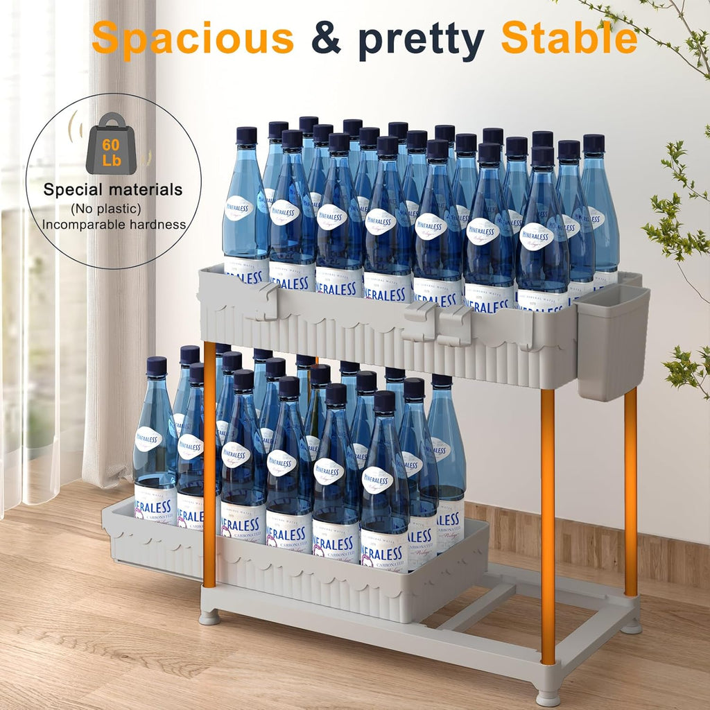 Sevenblue 3-Pack Under Sink Organizers - 2-Tier Kitchen & Bathroom Storage with Sliding Drawers | Gray, 14.8 Inch