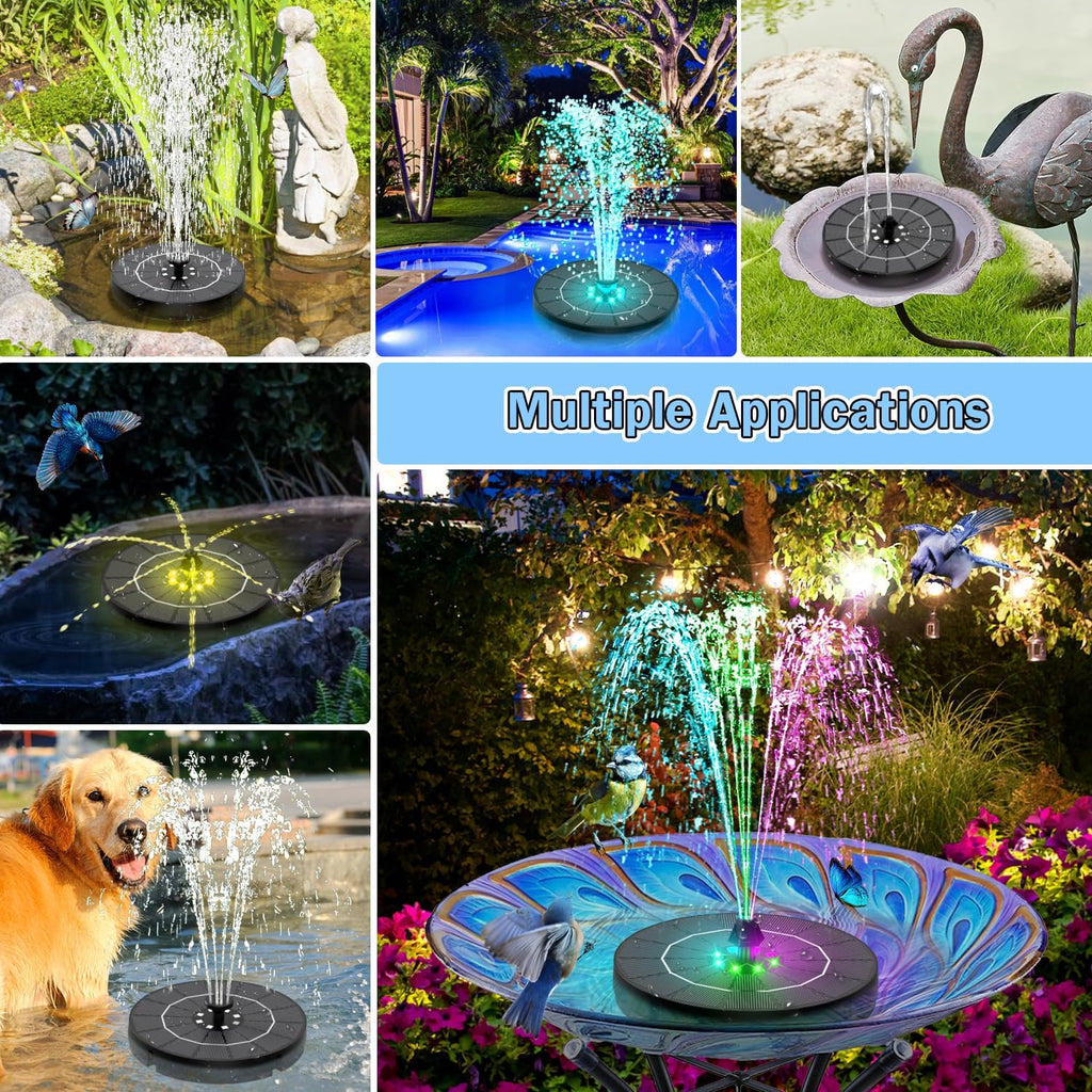 SZMP Solar Water Fountain - 3.5W Bird Bath Pump with Color LED Lights & 7 Nozzles | Outdoor Garden Feature