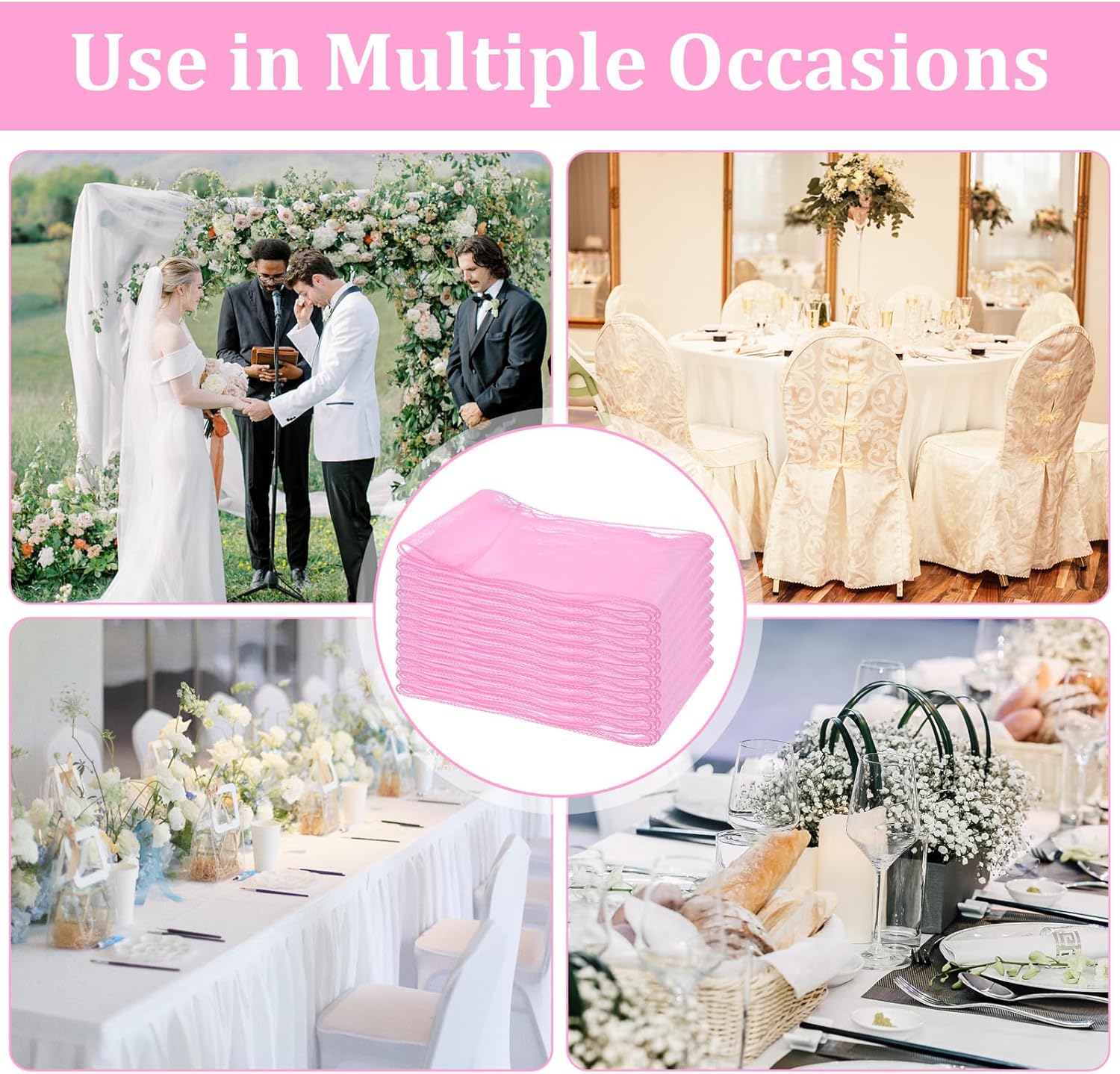 Skiennix Pink Chair Sashes - Elegant Organza Chair Bows for Weddings & Parties | 10PCS Set