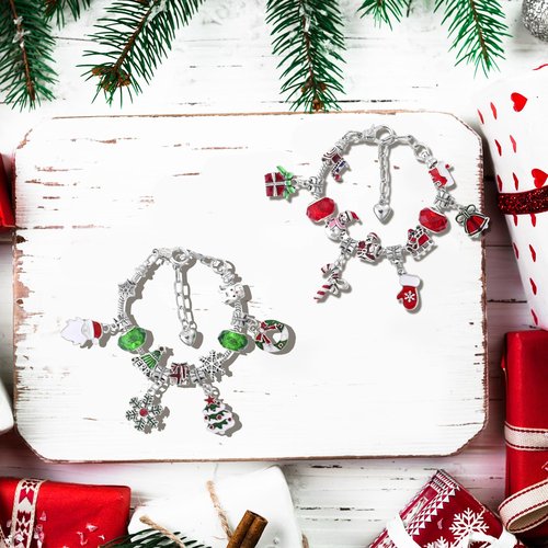 Christmas Advent Calendar Bracelets 2026 for Girls 24 Day Christmas Vacation Advent Calendar 24-Day Countdown with 22 Charms, 2 Bracelets for Adults, DIY Jewelry Making Gift