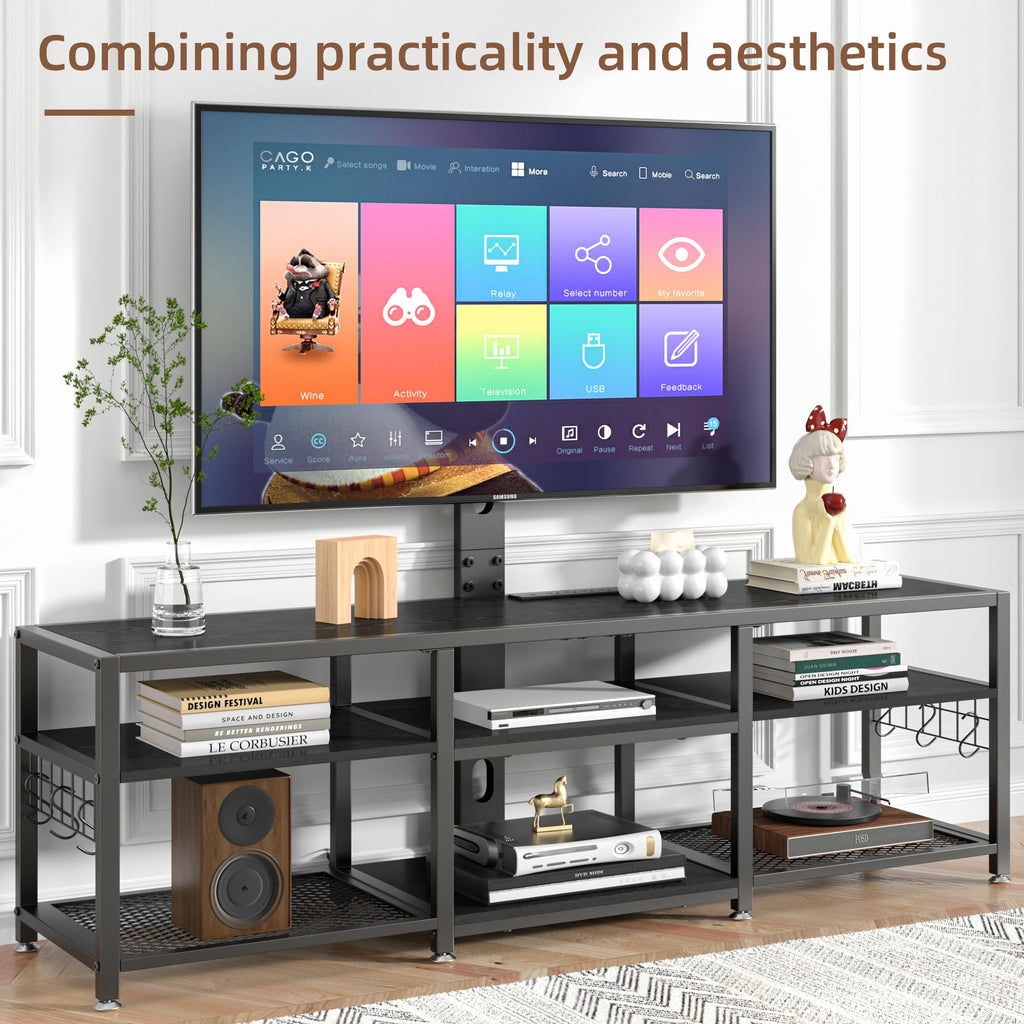 VECELO Dresser TV Stand for Bedroom with 5 Fabric Drawers, Entertainment Center for 32/40/43 in TVs, Media Console Table with Storage, Open Shelf, Adjustable Feet, Living Room Furniture, Rustic Gray