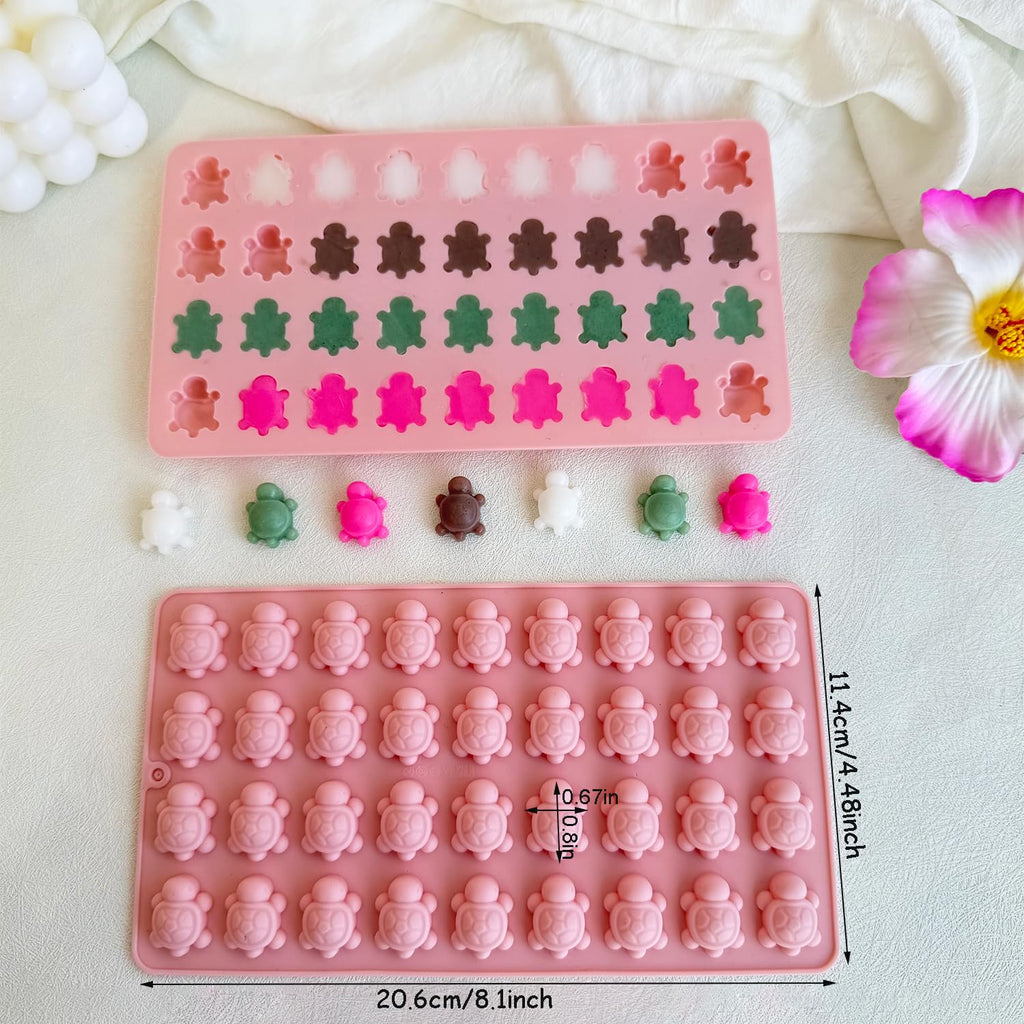 2 Pack Mini Turtle Silicone Mold for Chocolate, 72-Cavity Sea Turtle Chocolate Candy Molds Tortoise Ice Cube Sea Animal Gummy Jello Wax Resin Mold for DIY Baking Desserts Cake Decoration (Pink)