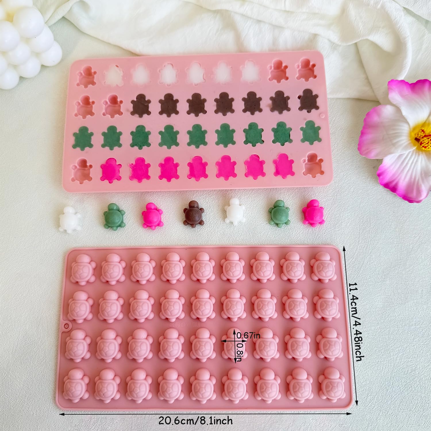 2 Pack Mini Turtle Silicone Mold for Chocolate, 72-Cavity Sea Turtle Chocolate Candy Molds Tortoise Ice Cube Sea Animal Gummy Jello Wax Resin Mold for DIY Baking Desserts Cake Decoration (Pink)