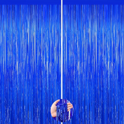 Blue Party Decorations - 2-Pack Ocean Themed Streamers & Tinsel Foil Fringe Curtains | Perfect for Birthdays & Weddings