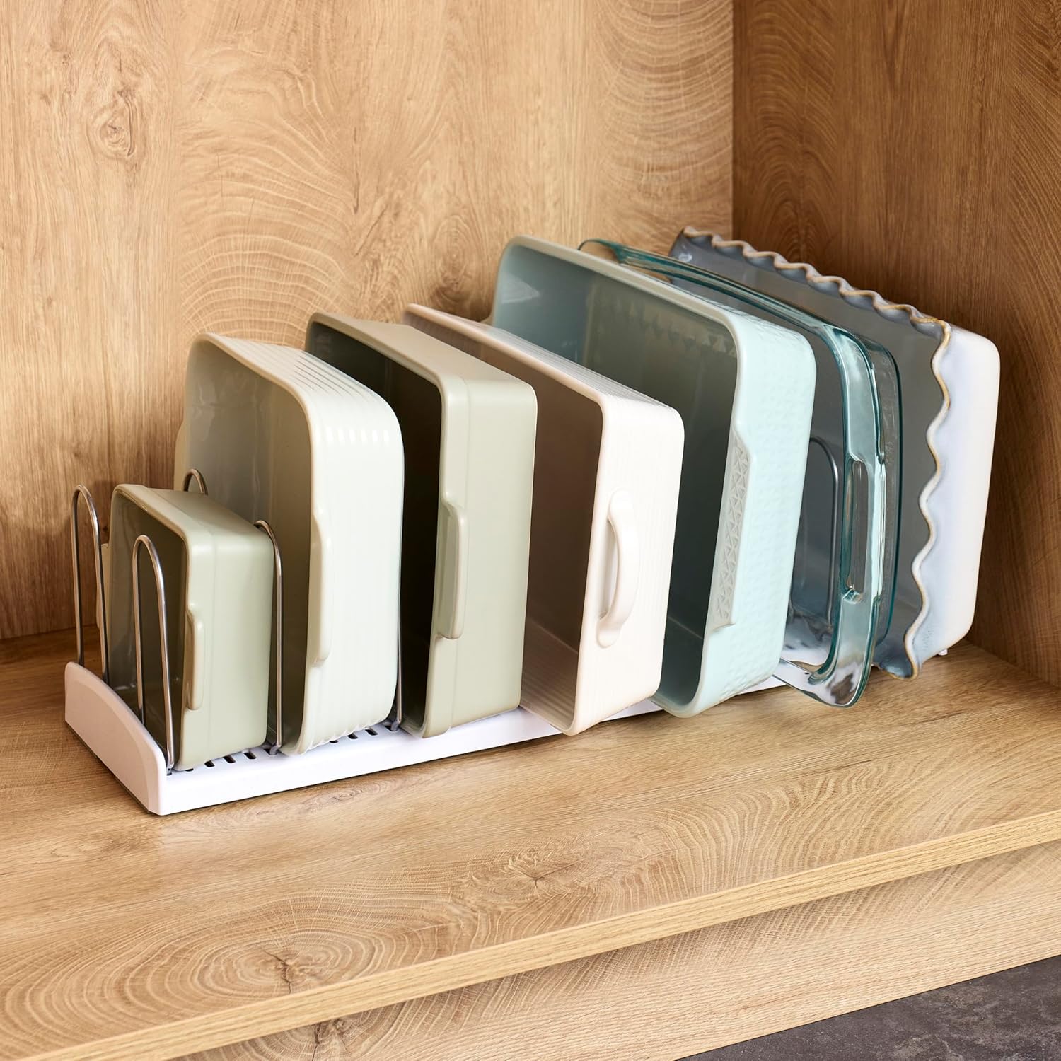 YouCopia StoreMore Expandable Pan Rack - Adjustable 12.5"-22" Kitchen Organizer with Steel Wires