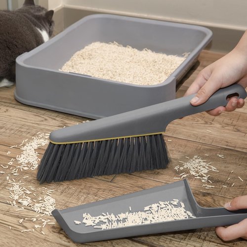 Lumkew Small Broom and Dustpan Set, Hand Mini Dust-Pan and Brush, Handheld Portable Compact, 1 Piece, Gray