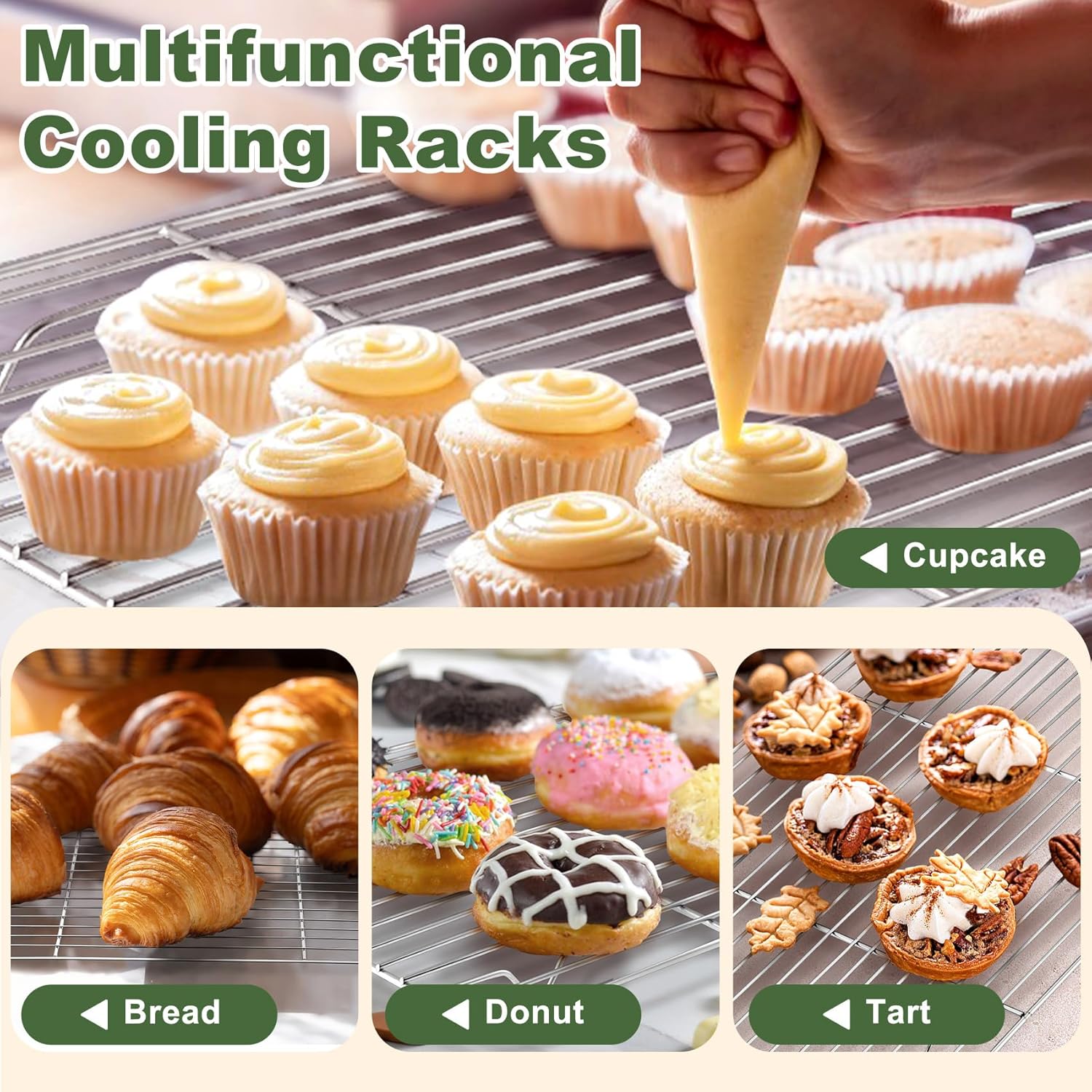 TeamFar Baking Sheet Set - 3 Stainless Steel Cookie Sheets with Racks | Non-Toxic, Heavy Duty, Dishwasher Safe, 16/12.5/10.5 Inch