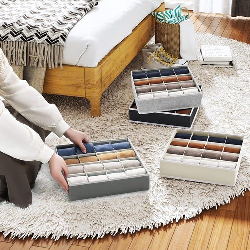 Homsorout Sock Organizers - Large Foldable Drawer Storage for Men's Socks & Underwear | 4 Pack (Grey)