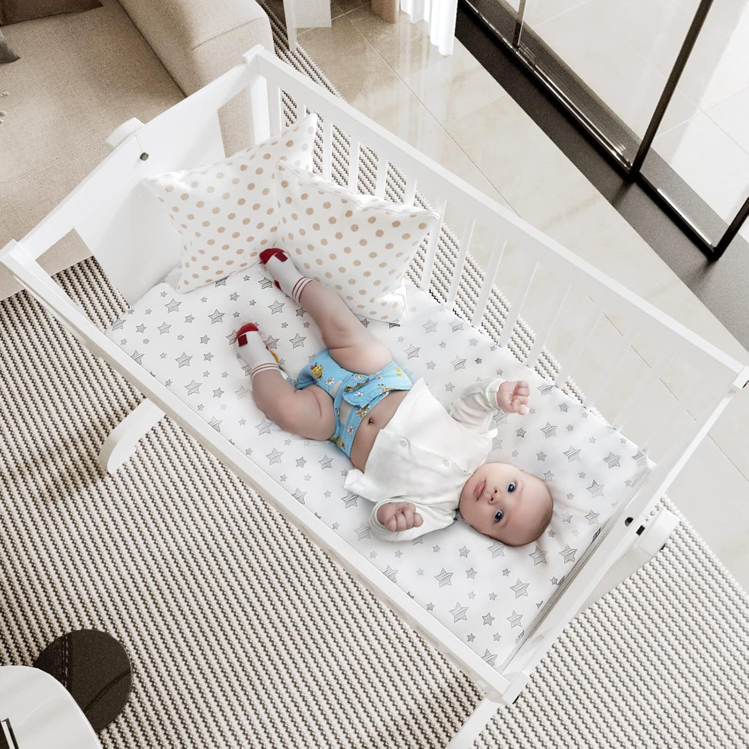 Regine Switzerland Bassinet Sheets - Waterproof Mattress Pad Protector Set | Universal Fit, Grey & Pink