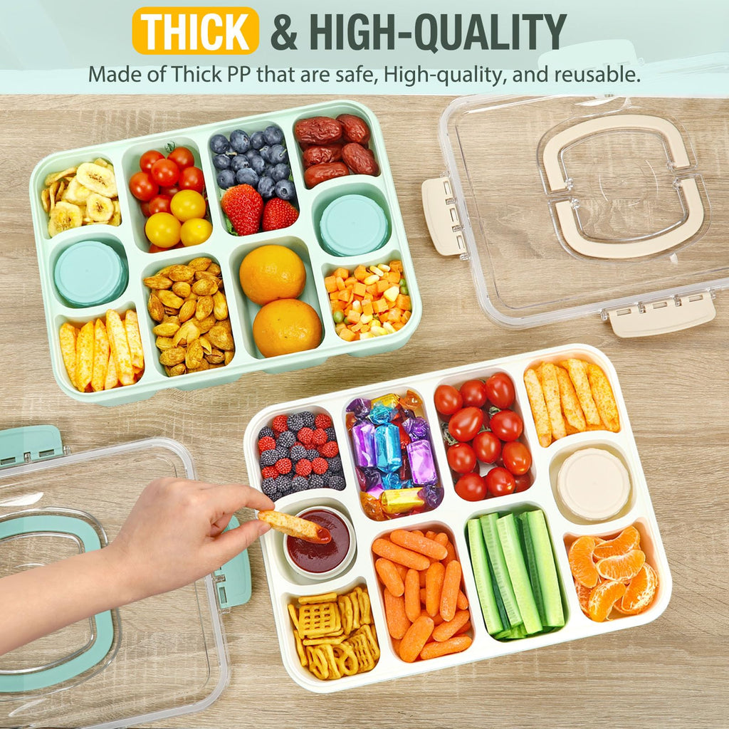 Caperci Original Snackle Box Container - 10-Compartment Divided Snack Serving Tray with Lid & Handle, Built-in 2 Dressing Containers, Leak-Proof, Dishwasher Safe, BPA-Freen (Mint Green)