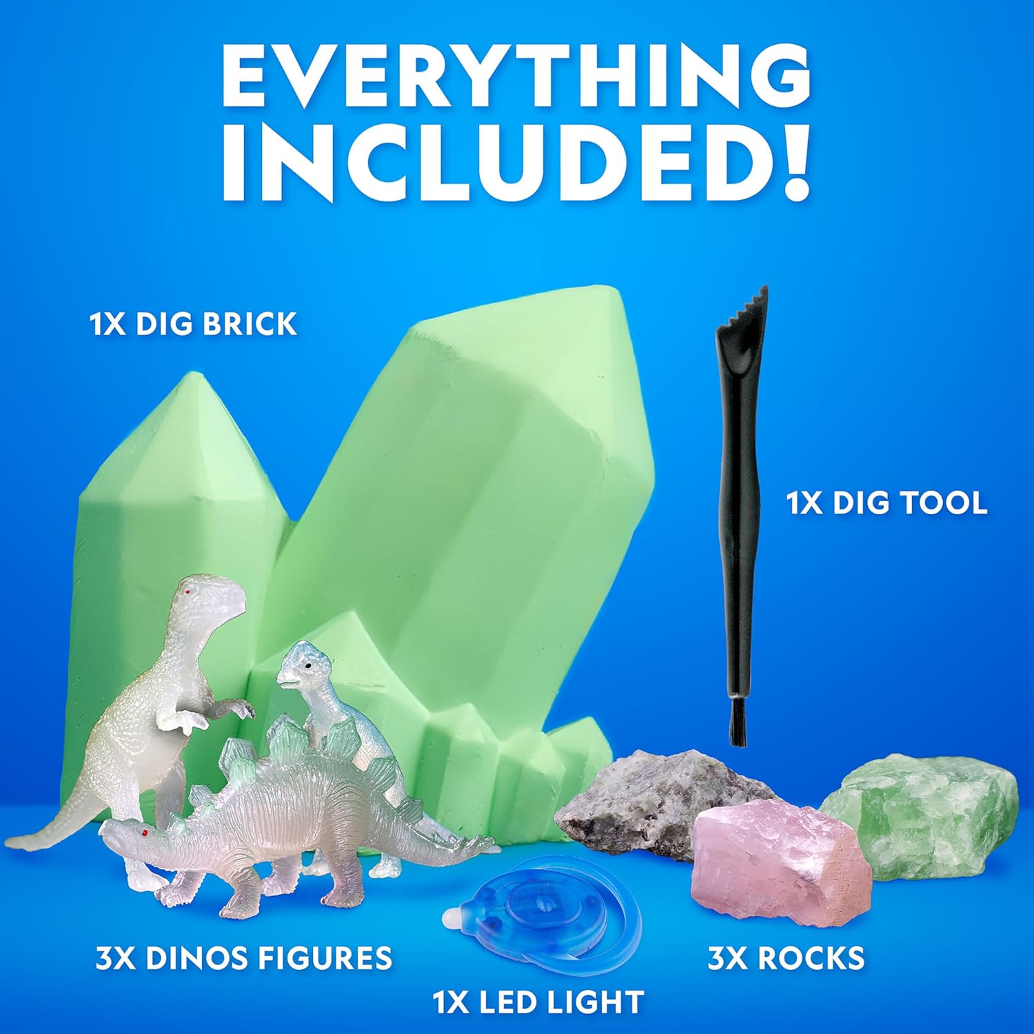 National Geographic Glow In The Dark Dig Kit - Excavate 6 Glowing Rocks & Dinosaurs | STEM Science Kit for Kids