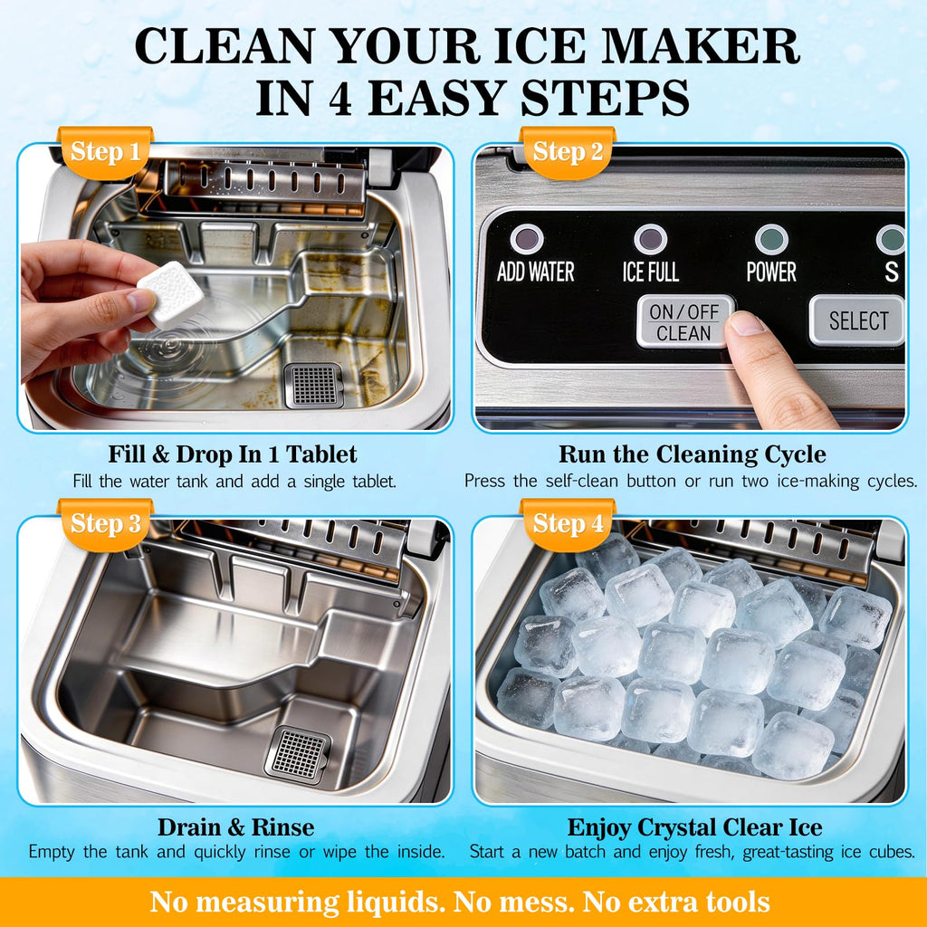 Bellaluce Ice Machine Cleaner Tablets Descaler (32 Pack) – Nickel-Safe Countertop Portable Commercial Ice Maker Cleaning – Remove Hard Water Buildup, Odor-Free, Crystal Clear Ice