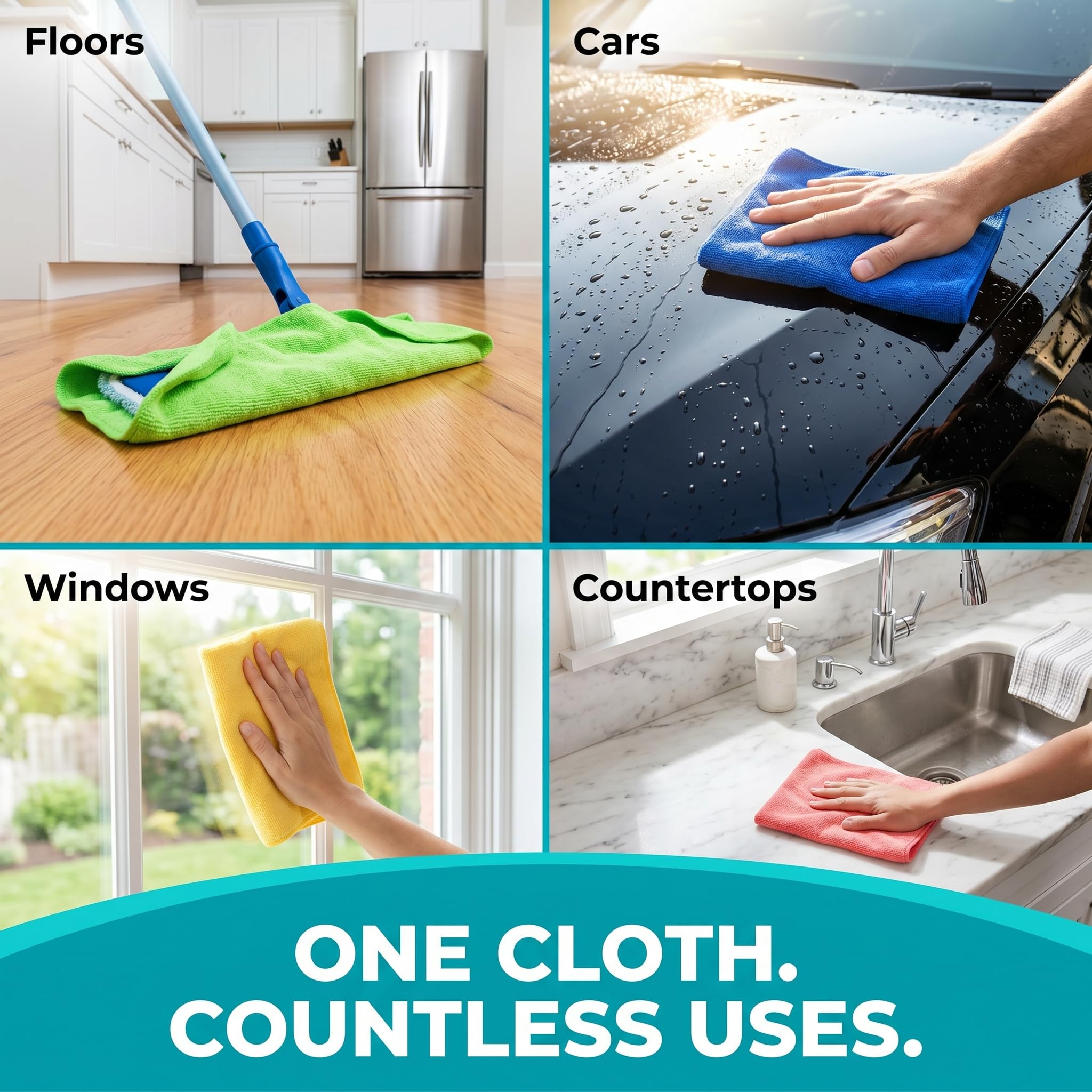 HELOMOR 3 Extra Large Microfiber Cleaning Cloths, 30"x18" Floor Towels for Squeegee Mop, Reusable Multi-Purpose Cleaning Rags for House, Kitchen, Car & Windows, Highly Absorbent, Lint-Free