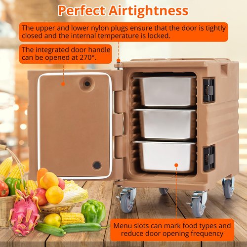 Portable Food Warmer 82Qt-Hot Box, Lldpe Food Box Carrier Double, End Loader Wheels, Easy Transport, Good Insulation, Strong Sealing, Durable, Ideal for Family Gathering, Canteen, Restaurant, Brown