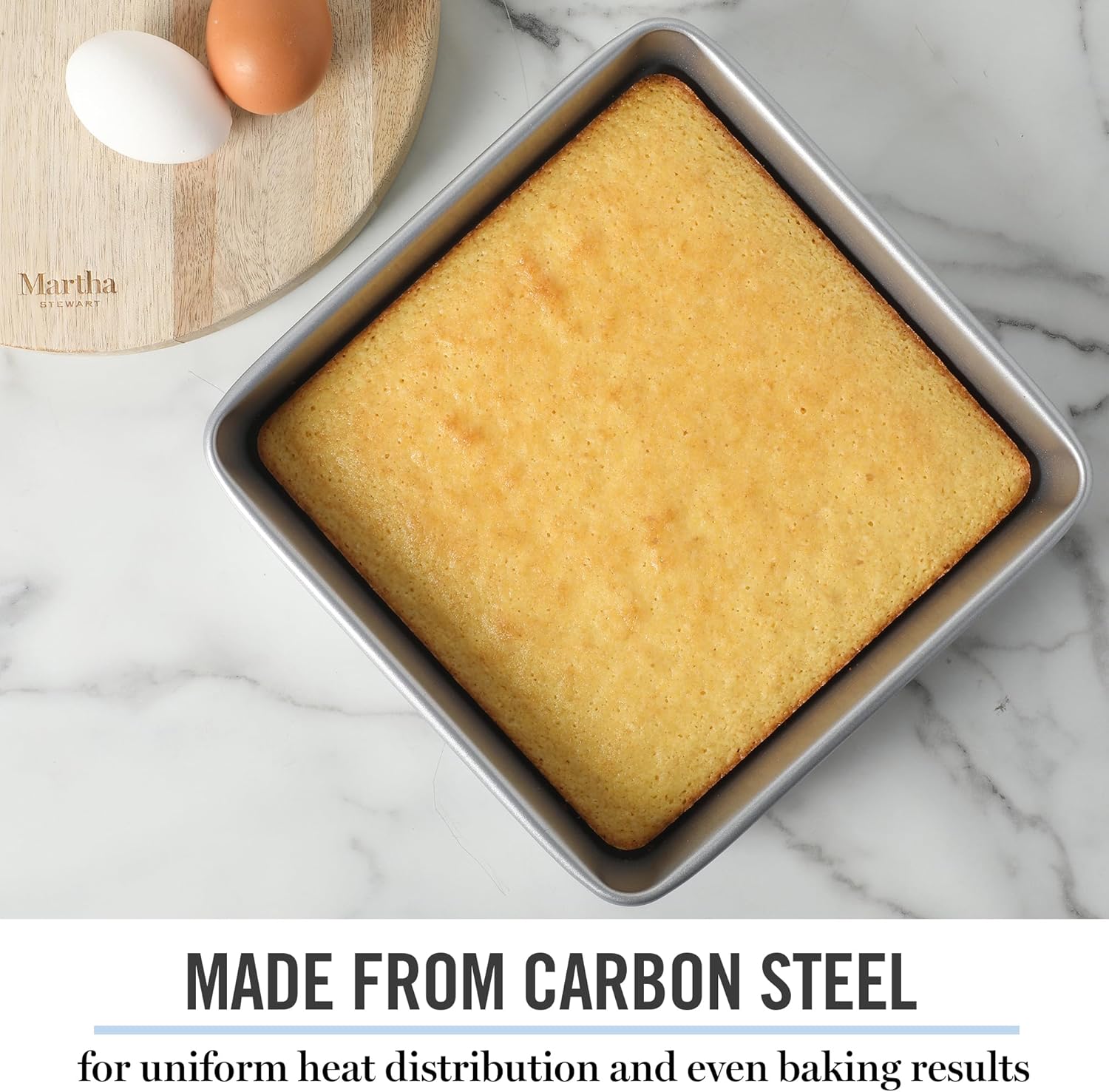 Martha Stewart Gallen 9-Inch Square Nonstick Cake Pan - Durable Carbon Steel Bakeware for Desserts