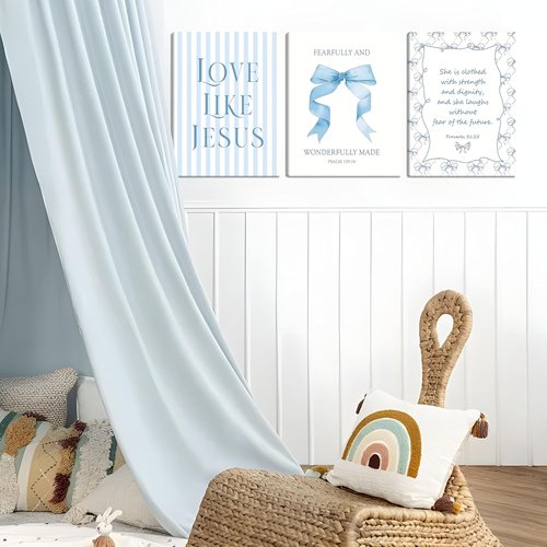 Blue Bow Jesus Wall Art - Inspirational Bible Verse Canvas Print for Dorm Room | 12x16 Inch Framed Decor