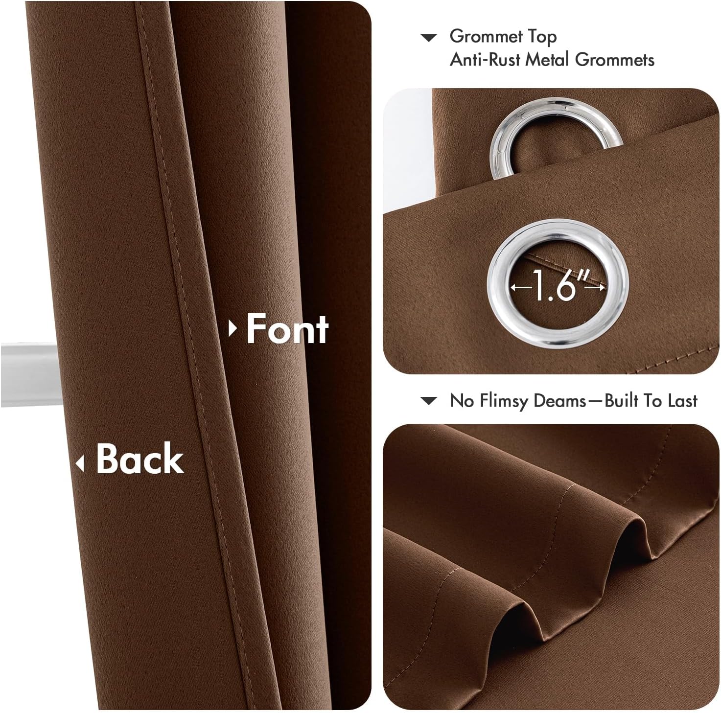 MIULEE Blackout Curtains - Thermal Insulated Room Darkening Drapes, 72-Inch Length, Mocha Brown (2 Panels)