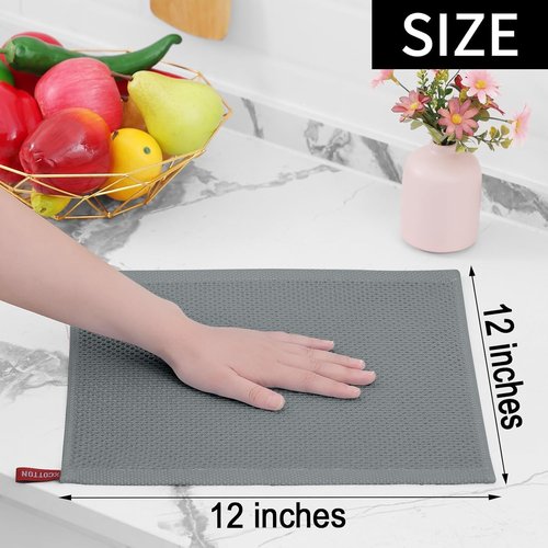 Homaxy 100% Cotton Waffle Weave Dish Cloths - Ultra Soft & Absorbent Quick-Drying Towels | 12x12 Inches, Grey, 6-Pack