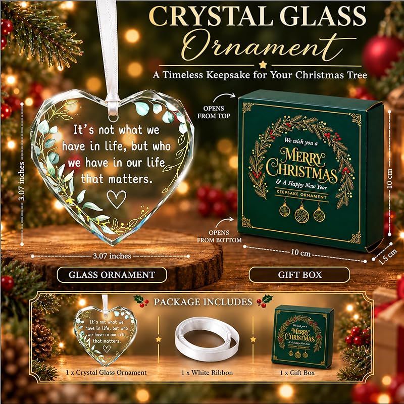 Friendship Ornament for Women - Clear Glass Heart Christmas Keepsake, Variation of THIS Listing: Friendship 2