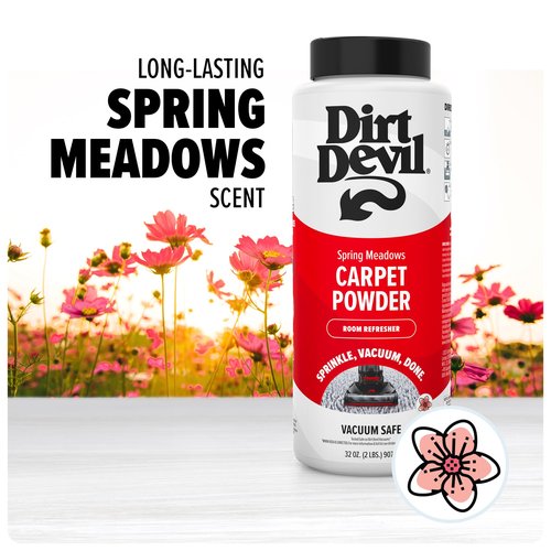 Dirt Devil Carpet Powder, 32 oz, Room Refresher and Odor Eliminator, Spring Meadows Scent, Vacuum Cleaner Safe, For Use on Carpets, Rugs, Upholstery and More, Carpet Freshener Powder for Home Use