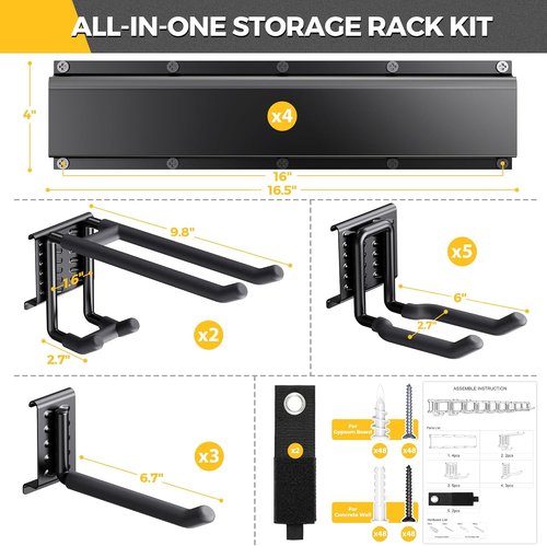 LBT 66 Garage Tool Organizer - Heavy-Duty Wall Mount Rack with Adjustable Hooks | 720lbs Capacity