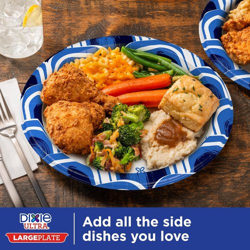 Dixie Ultra Large Paper Plates - 11 Inch, Heavy Duty & Microwave-Safe, 25 Count for Messy Meals