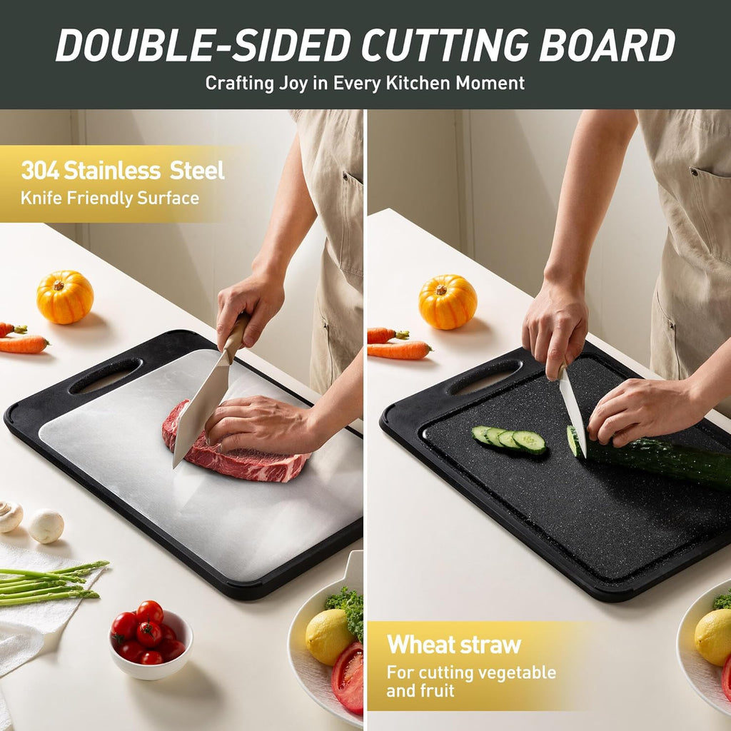 Stainless Steel Cutting Board - Non-Toxic Double-Sided Chopping Board for Meat & Vegetables | 16” x 11” Easy to Clean
