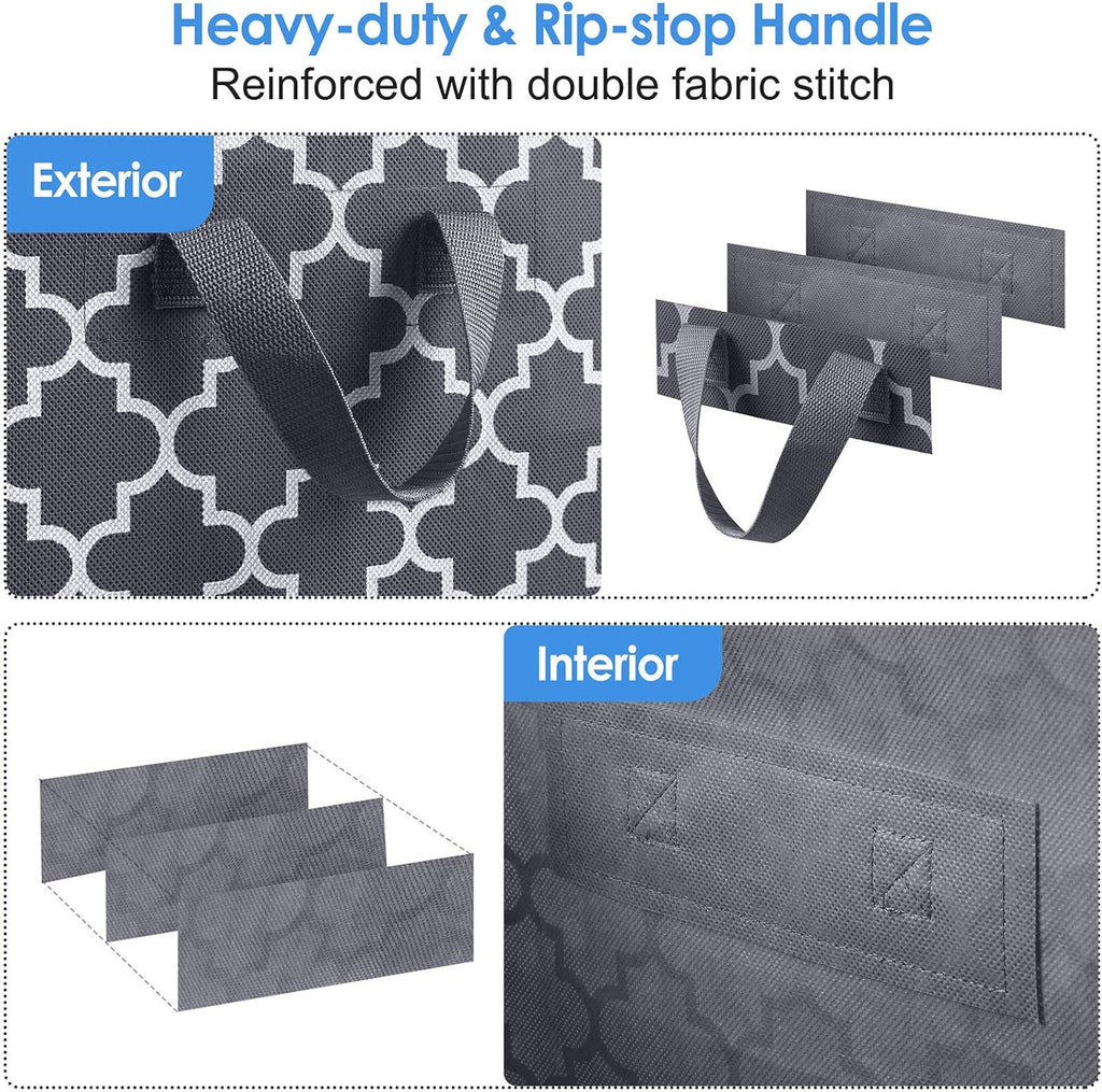 WISELIFE Storage Bags - Large 100L Blanket & Clothes Organizer | Foldable with Reinforced Handles & Clear Window - Gray (3 Pack)