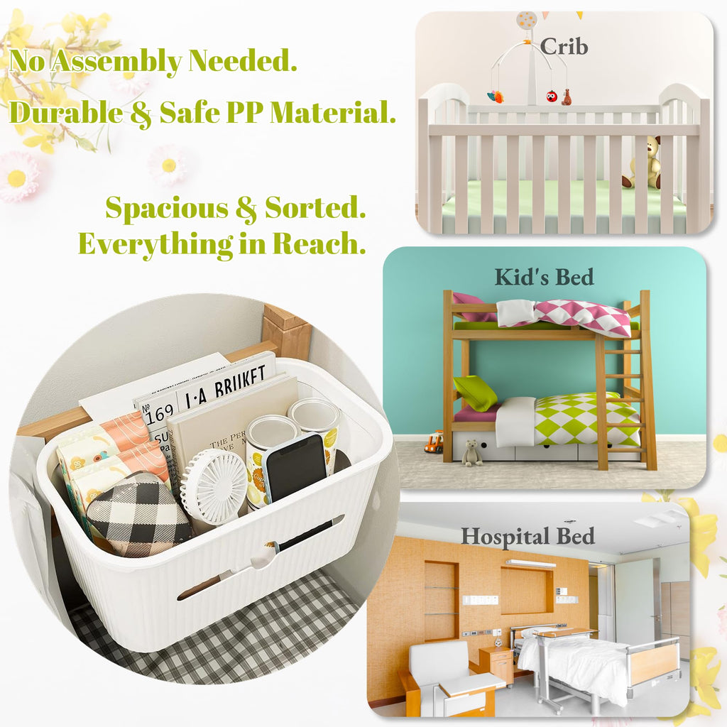 VIREYA Bedside Storage Box Bin Organizer Diaper Caddy Organizer for Kids Bed, Crib, Playard ,Playpen, Nursery Bedroom, Bathroom Essentials,for Books, Tissues, Cup & Snacks (Beige)
