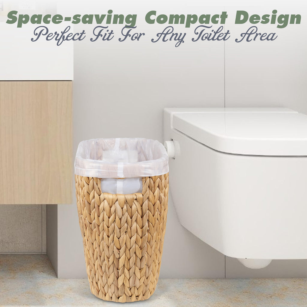 BLUEWEST 3.5 Gallons Wicker Trash Can, Wicker Rattan Bathroom Trash Can with Built-in Handle, Large Handwoven Hyacinth Waste Bin for Office, Bedroom, Living Room, and Kitchen