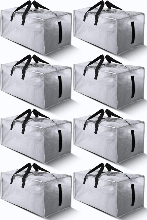HOMESURE Large Water-Resistant Storage Bags - 8 Pack Heavy Duty with Zippers & Handles | Silver