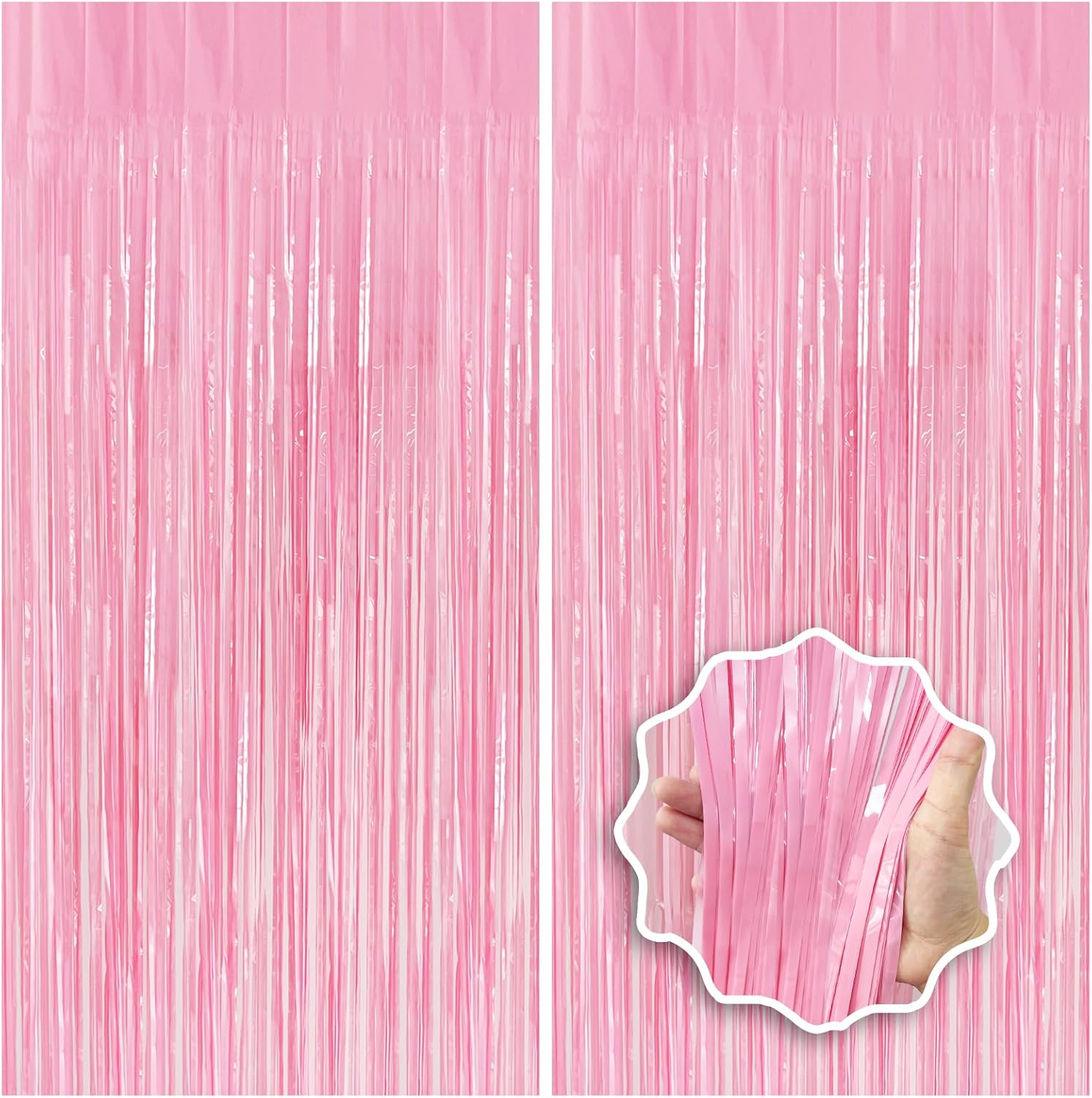 Skiennix Pastel Pink Birthday Party Backdrop - Foil Fringe Curtain 3.3x8.2ft | 2 Pack Streamers for Baby Showers & Bachelorette Celebrations
