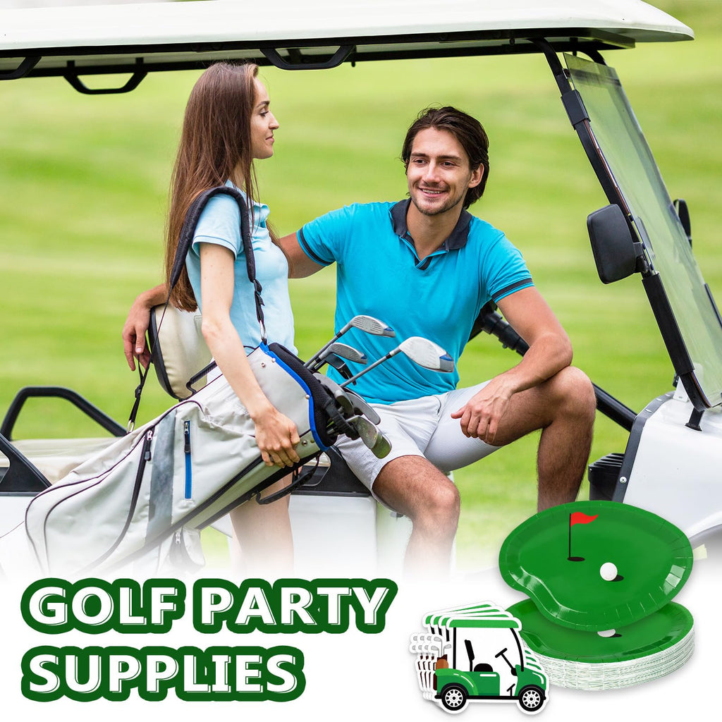 Whaline 90Pcs Golf Party Plates Napkin Set Green Sport Ball Paper Plates Golf Cart Disposable Napkins for Hole in One Birthday Tableware Supplies, Serves 40