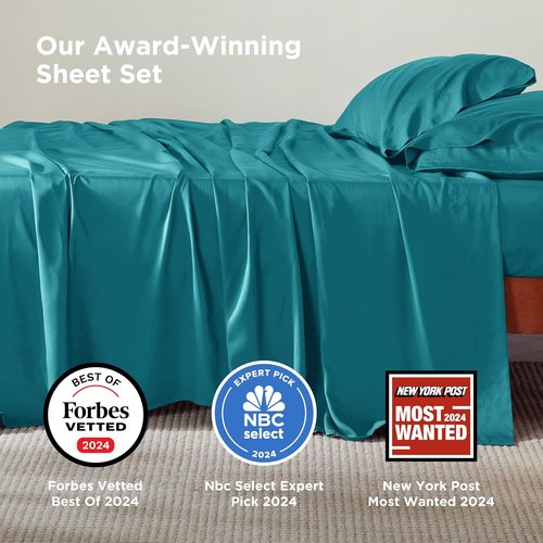 Bedsure Cooling California King Sheet Set - Breathable Rayon from Bamboo, Deep Pocket, Turquoise