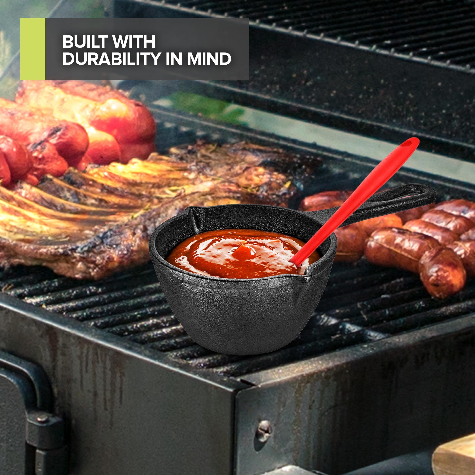 Modern Innovations Cast Iron Melting Pot for Grill Cooking, Basting Pot, Saucepan, Simmer Sauce and Butter, Small Pot, Mini Bowl for Sauces