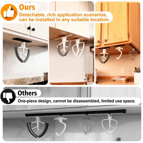 KIDOT 4 Pcs Stand Mixer Attachment Holders Compatible with Kitchen Aid Mixer Accessories, Mixer Beater Scraper Hanging Holders Storage Organizer, Securely Holds 4 Mixer Attachments Space Saver, White