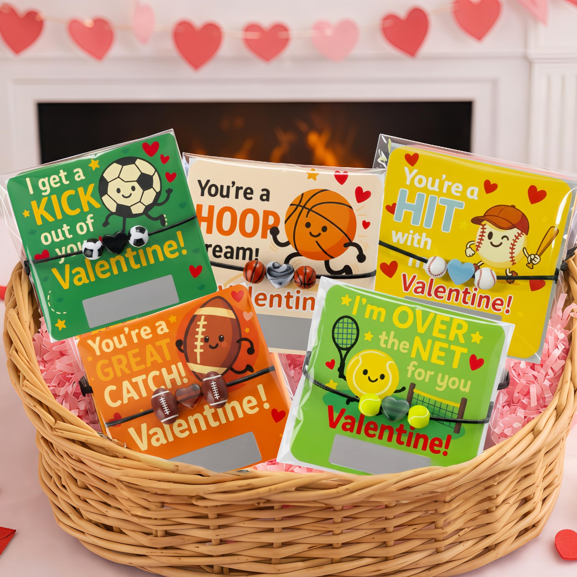 YXILEE Valentine’s Day Gifts for Teens – 30 Pack Sports Valentine Cards with Charm Bracelets & Scratch-Off Notes, Bulk Valentine Exchange Gifts (Football, Soccer, Basketball, Baseball, Tennis)