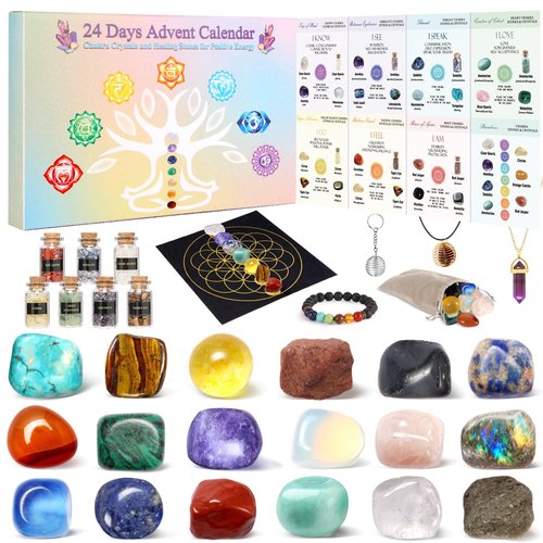 Crystal Advent Calendar 2025 for Women, 24 Days Christmas Countdown Calendar with Healing Crystals, Gemstones, Chakra Stones, Mineral Rocks, Advent calendar for Teen Girls, Adult Women, Spiritual Christmas Gifts for Her, Meditation, Yoga, Witchy-32pcs