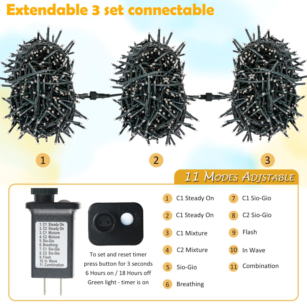 AWQ 500 LED 49 FT Christmas Cluster Lights, Multi & Warm String Lights Plug in with 11 Modes, Timer & Memory Function Extendable for Indoor Outdoor Wedding Party Christmas Decoration (500)